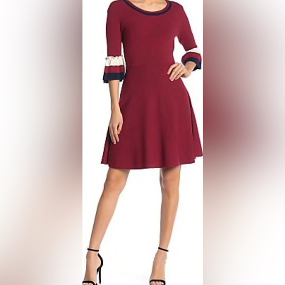NWT Draper James Stripe Bell Sleeve Sweater Dress Deep Dark Berry | Size Small | - Picture 2 of 11